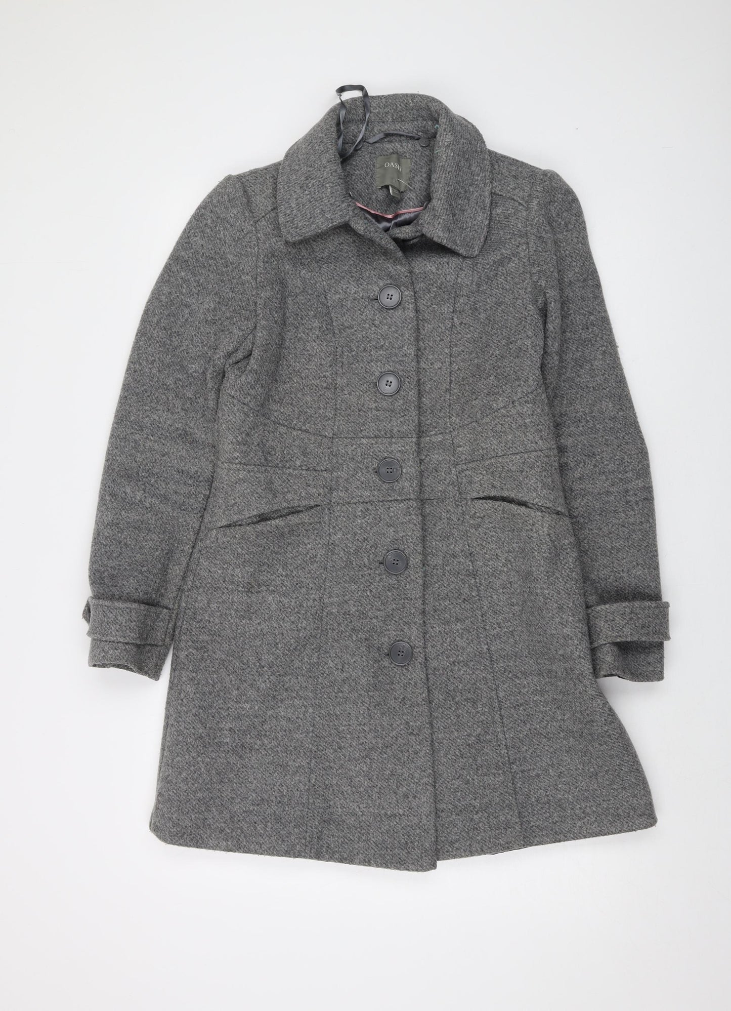 Oasis Womens Grey Overcoat Coat Size S Button