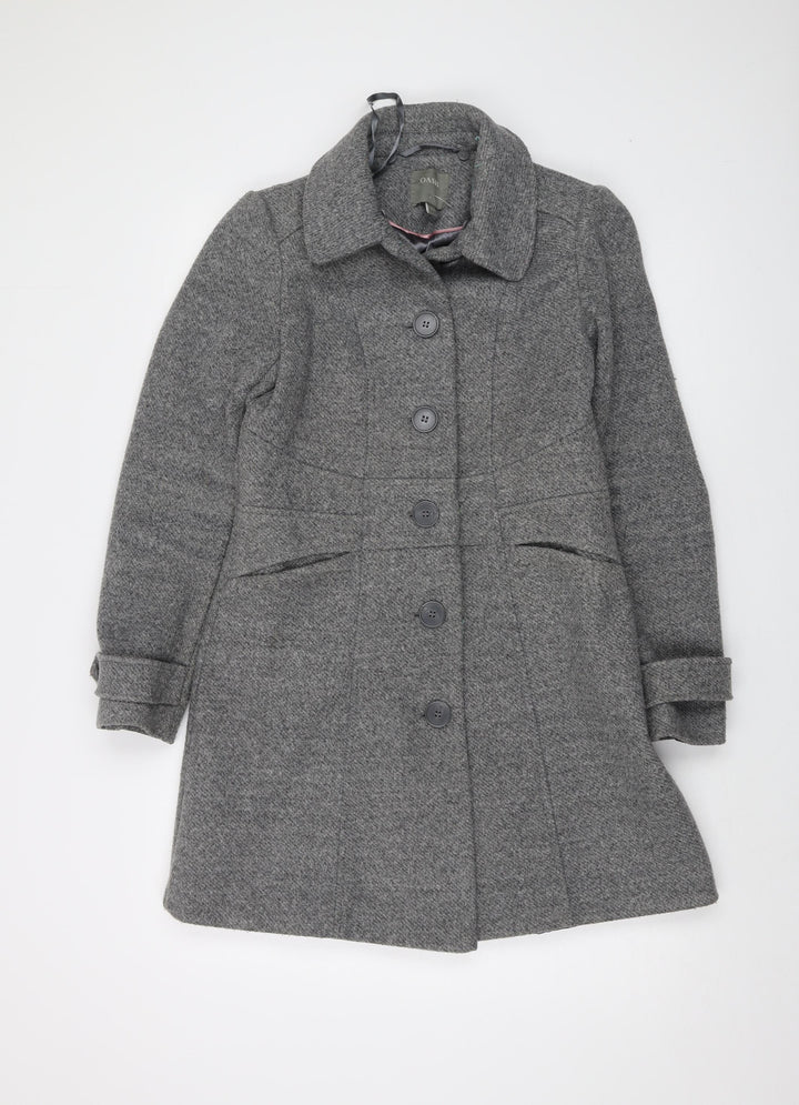 Oasis Womens Grey Overcoat Coat Size S Button