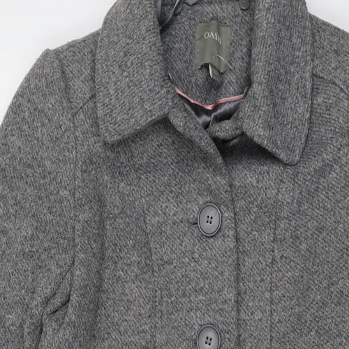 Oasis Womens Grey Overcoat Coat Size S Button