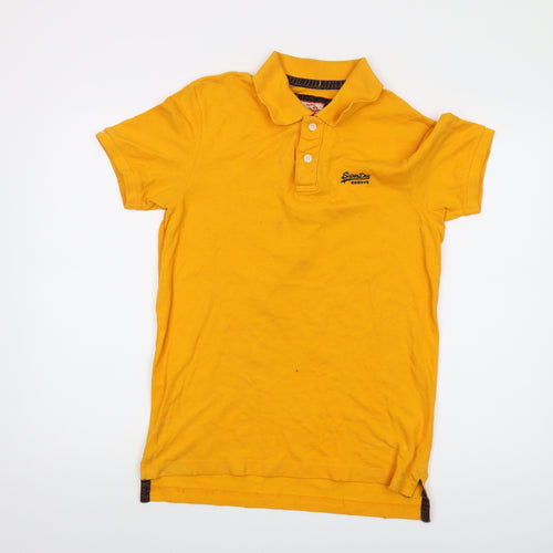 Superdry Mens Yellow Cotton Polo Size M Collared Button