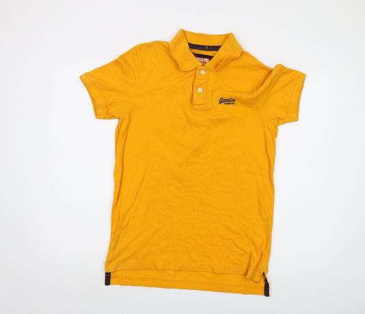 Superdry Mens Yellow Cotton Polo Size M Collared Button