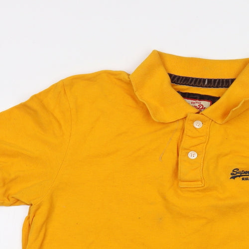 Superdry Mens Yellow Cotton Polo Size M Collared Button