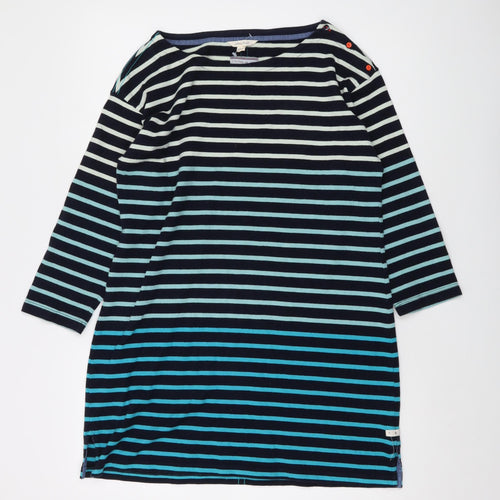 White Stuff Womens Blue Striped Cotton Basic T-Shirt Size 12 Round Neck