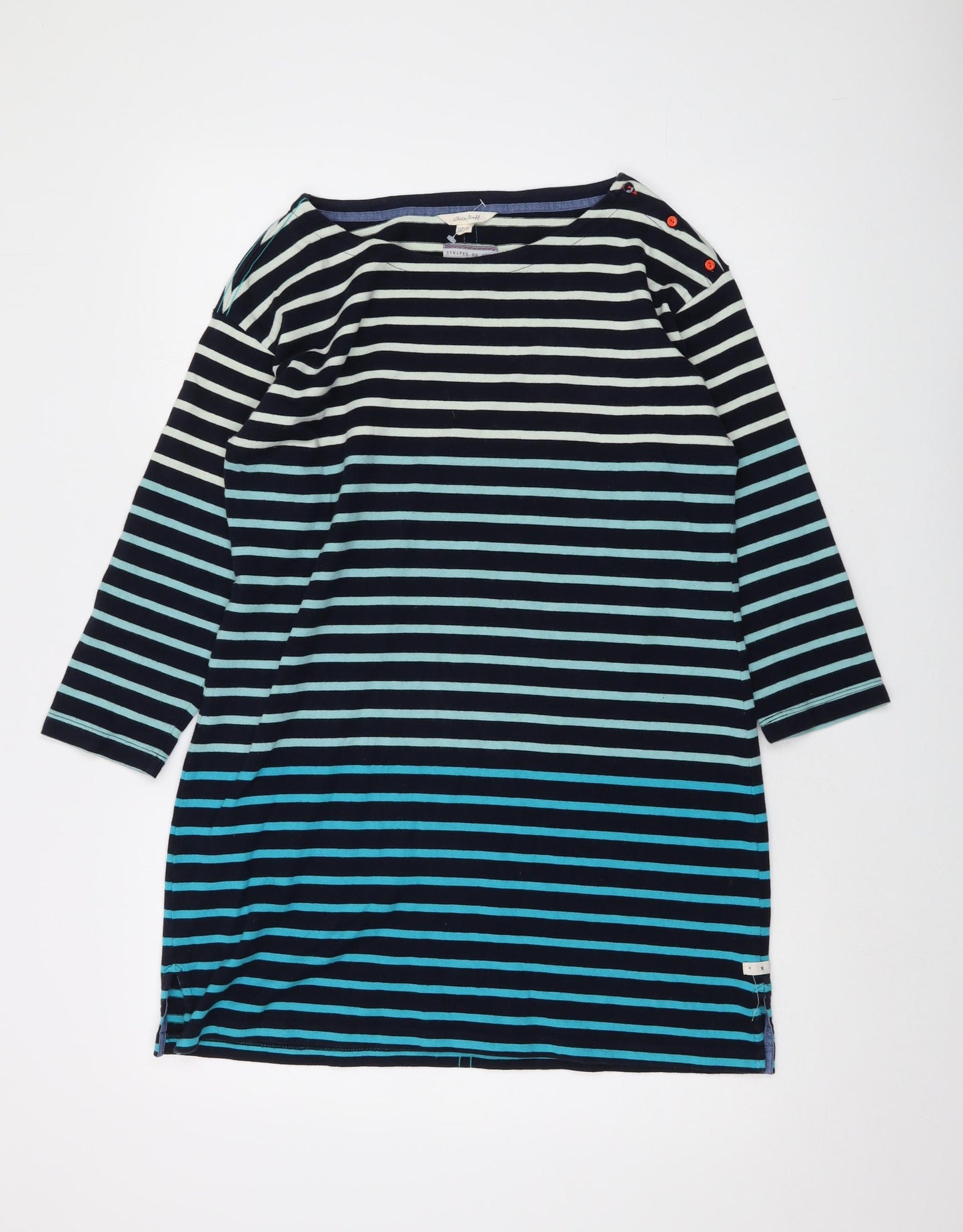 White Stuff Womens Blue Striped Cotton Basic T-Shirt Size 12 Round Neck