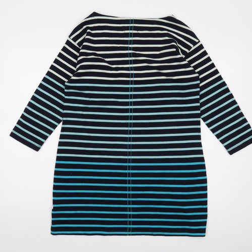 White Stuff Womens Blue Striped Cotton Basic T-Shirt Size 12 Round Neck