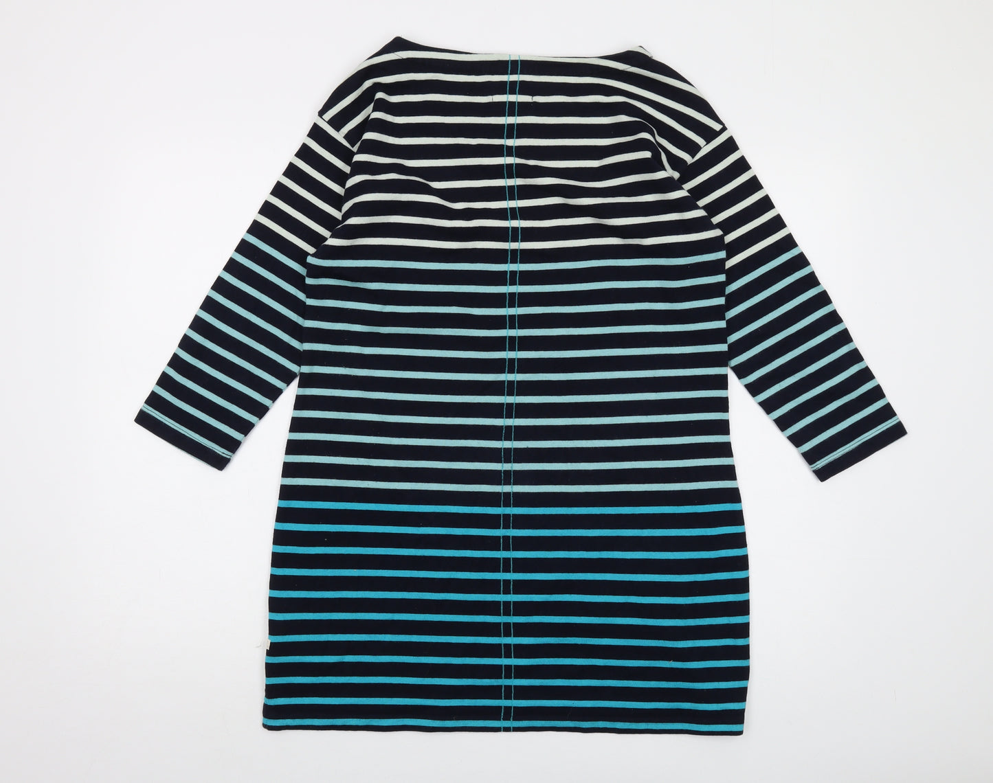 White Stuff Womens Blue Striped Cotton Basic T-Shirt Size 12 Round Neck