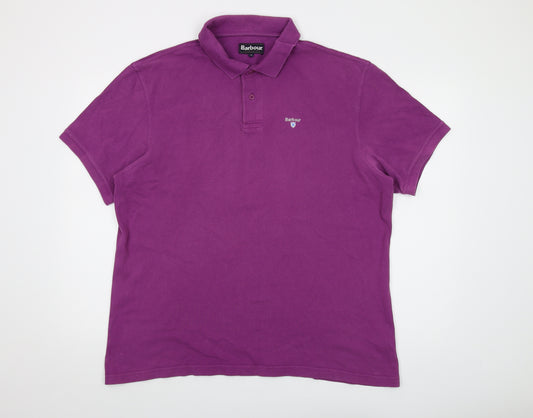 Barbour Mens Purple Cotton Polo Size 2XL Collared Button