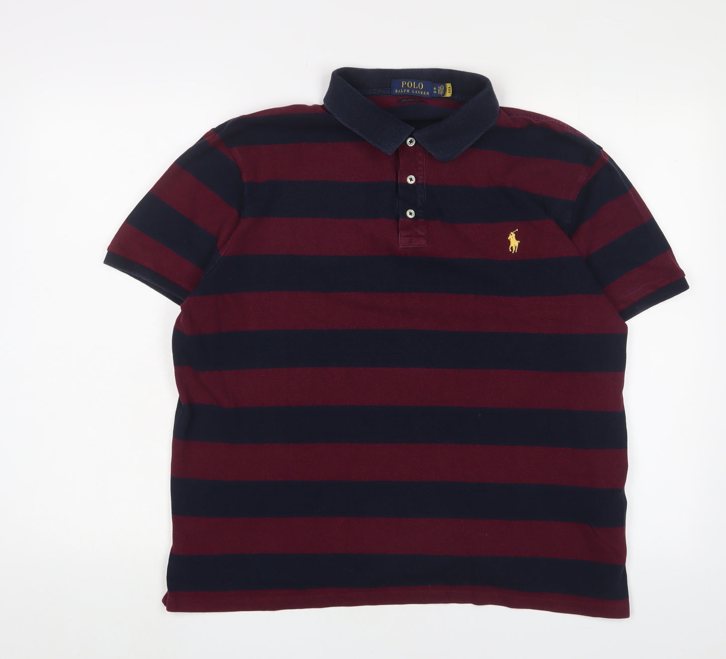 Polo Ralph Lauren Mens Purple Striped Cotton Polo Size XL Collared Button - Logo, Embroidered