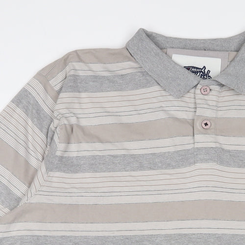 Weird Fish Mens Beige Striped Cotton Polo Size 2XL Collared Button - Logo, Embroidered