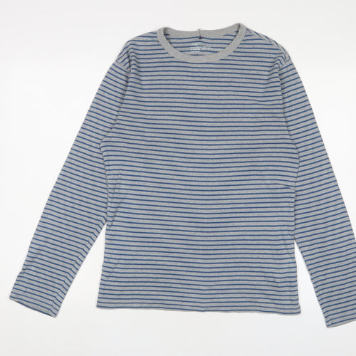 Gap Mens Blue Crew Neck Striped Cotton Pullover Jumper Size M Long Sleeve