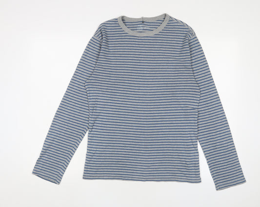 Gap Mens Blue Crew Neck Striped Cotton Pullover Jumper Size M Long Sleeve