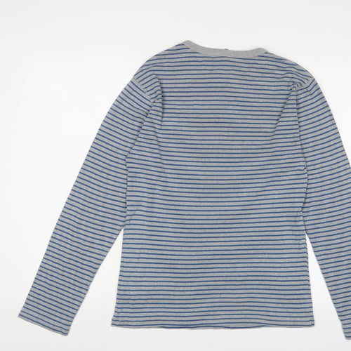 Gap Mens Blue Crew Neck Striped Cotton Pullover Jumper Size M Long Sleeve