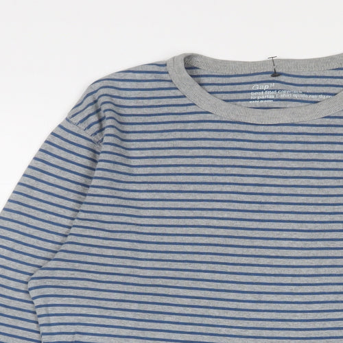 Gap Mens Blue Crew Neck Striped Cotton Pullover Jumper Size M Long Sleeve