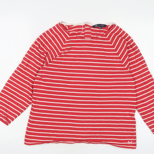 Crew Clothing Womens Red Striped Cotton Basic T-Shirt Size 10 Boat Neck - Logo, Embroidered