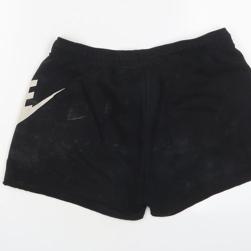 Nike Womens Black Cotton Sweat Shorts Size M L3 in Regular Drawstring - Logo