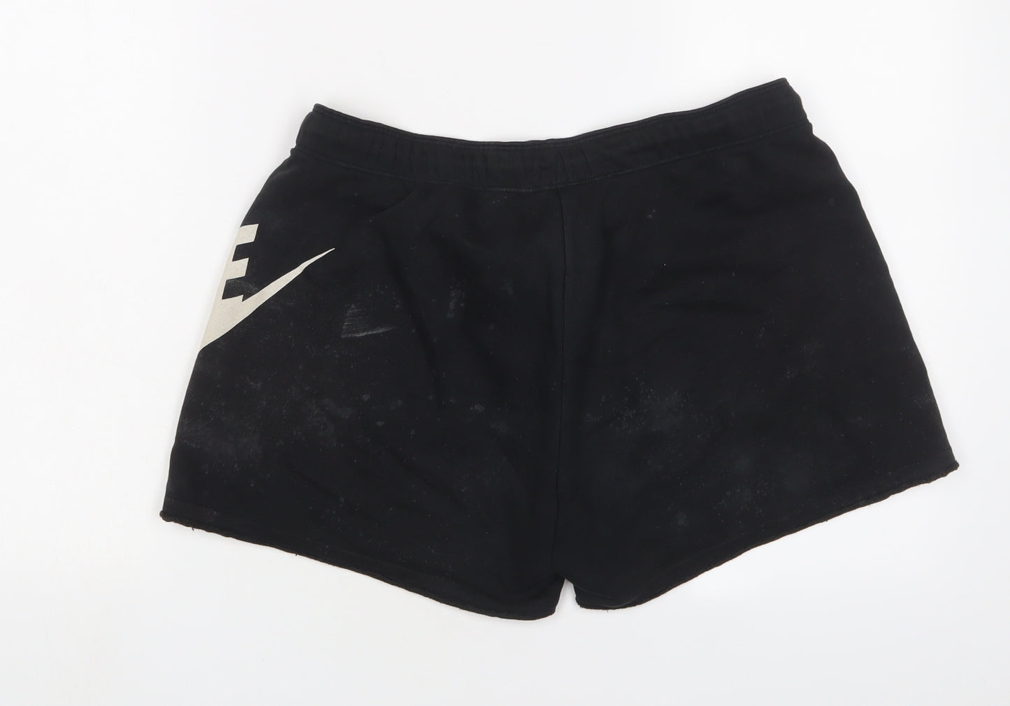 Nike Womens Black Cotton Sweat Shorts Size M L3 in Regular Drawstring - Logo