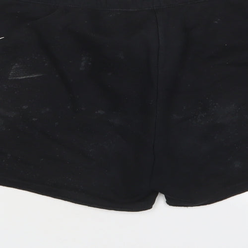 Nike Womens Black Cotton Sweat Shorts Size M L3 in Regular Drawstring - Logo