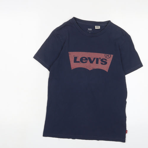 Levi's Womens Blue Cotton Basic T-Shirt Size XS Crew Neck - Logo