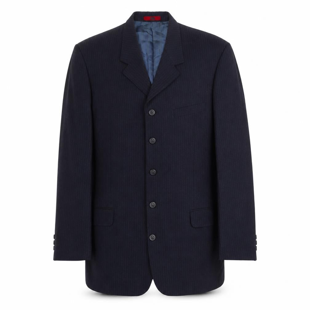 Front view of R.I. men’s blue striped wool jacket suit jacket, size 42, regular