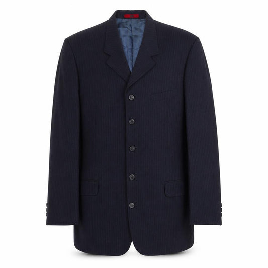 Front view of R.I. men’s blue striped wool jacket suit jacket, size 42, regular