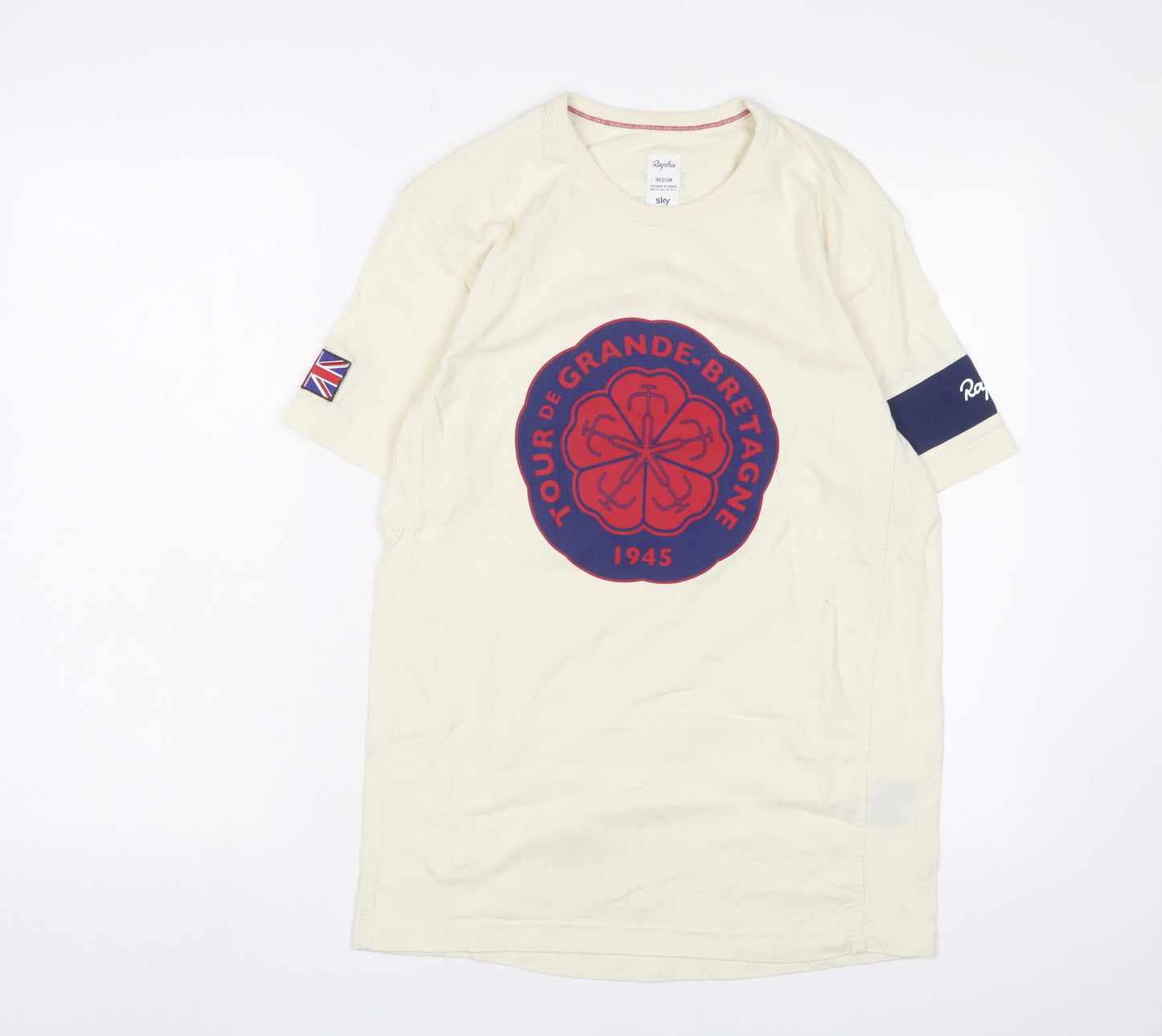 Raynha Mens Beige Cotton T-Shirt Size M Crew Neck - Tour De Grande-Bretagne 1945