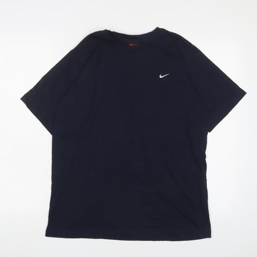 Nike Mens Blue Cotton T-Shirt Size S Crew Neck - Logo, Embroidered