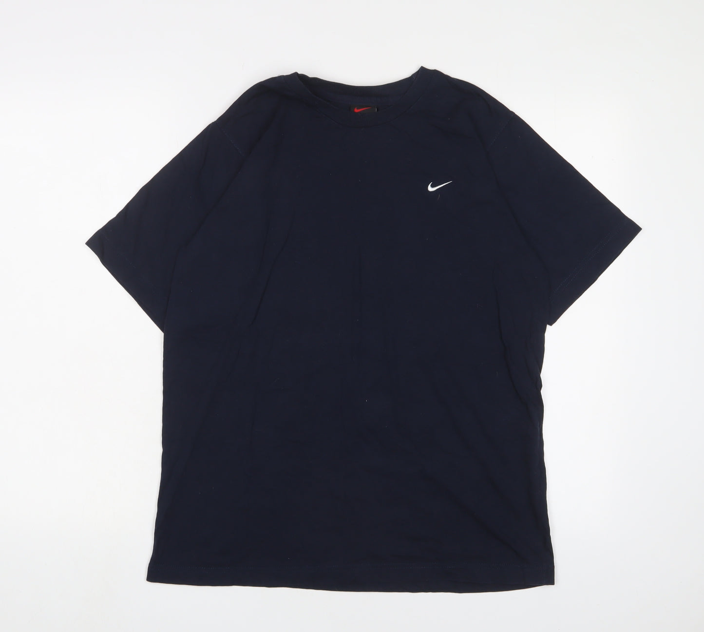 Nike Mens Blue Cotton T-Shirt Size S Crew Neck - Logo, Embroidered