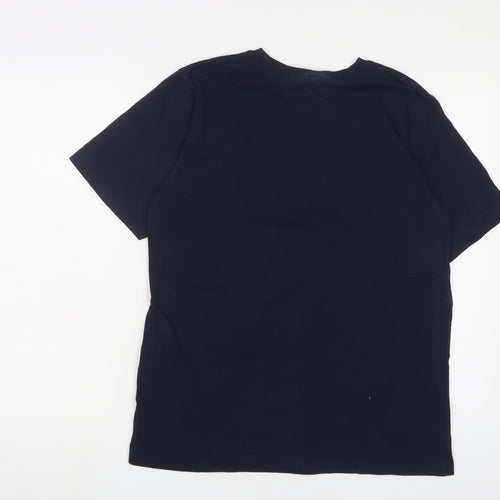 Nike Mens Blue Cotton T-Shirt Size S Crew Neck - Logo, Embroidered
