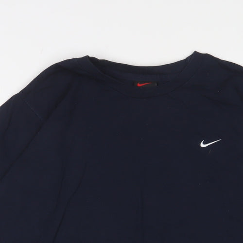 Nike Mens Blue Cotton T-Shirt Size S Crew Neck - Logo, Embroidered