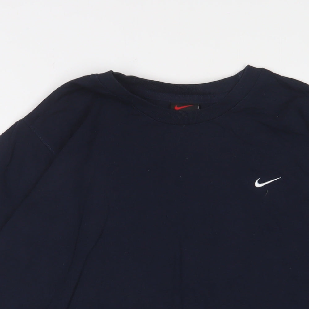Nike Mens Blue Cotton T-Shirt Size S Crew Neck - Logo, Embroidered