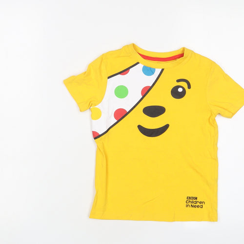 Children in need Boys Yellow Cotton Basic T-Shirt Size 5-6 Years Crew Neck Pullover