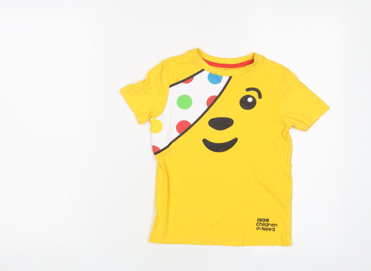 Children in need Boys Yellow Cotton Basic T-Shirt Size 5-6 Years Crew Neck Pullover