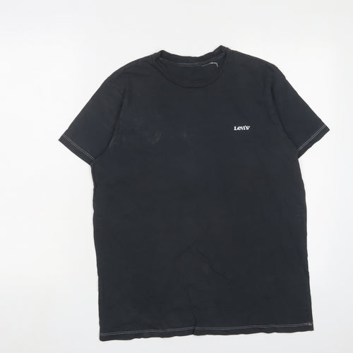 Levi's Mens Blue Cotton T-Shirt Size M Crew Neck - Logo, Embroidered