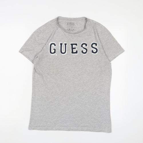 GUESS Womens Grey Cotton Basic T-Shirt Size M Crew Neck - Logo, Embroidered