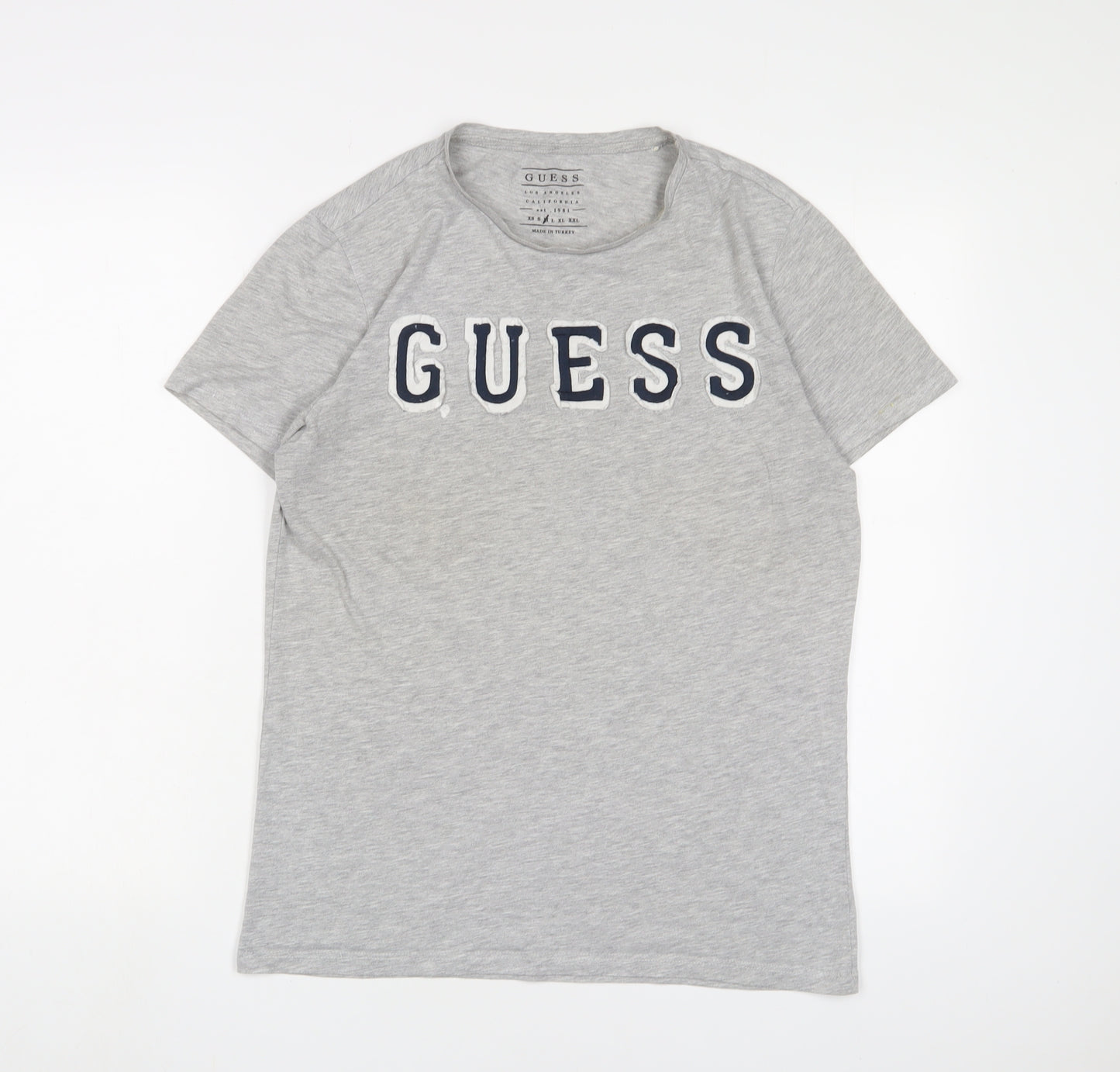 GUESS Womens Grey Cotton Basic T-Shirt Size M Crew Neck - Logo, Embroidered