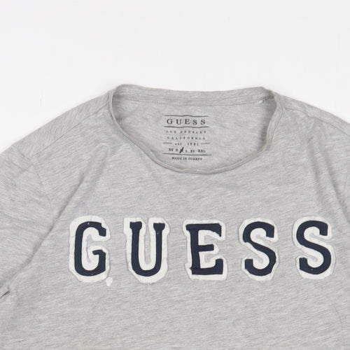 GUESS Womens Grey Cotton Basic T-Shirt Size M Crew Neck - Logo, Embroidered