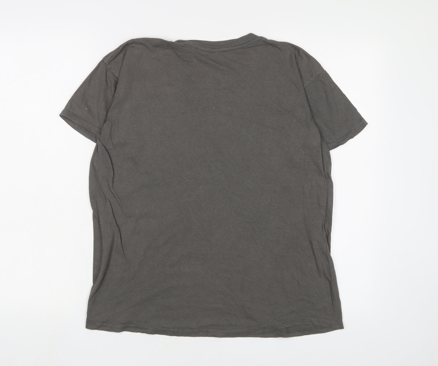 PYRAMID Womens Grey Cotton Basic T-Shirt Size M Crew Neck - DHMIS