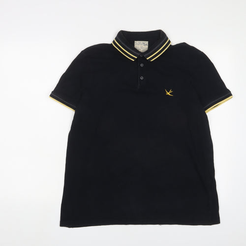 Burton Mens Black Cotton Polo Size M Collared Button - Logo, Embroidered