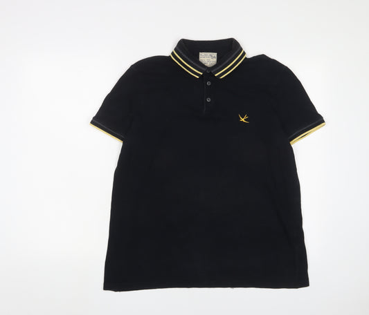 Burton Mens Black Cotton Polo Size M Collared Button - Logo, Embroidered