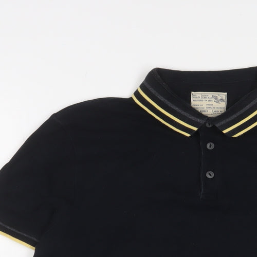 Burton Mens Black Cotton Polo Size M Collared Button - Logo, Embroidered