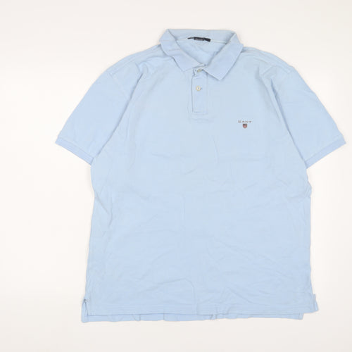 GANT Mens Blue Cotton Polo Size L Collared Button - Logo, Embroidered