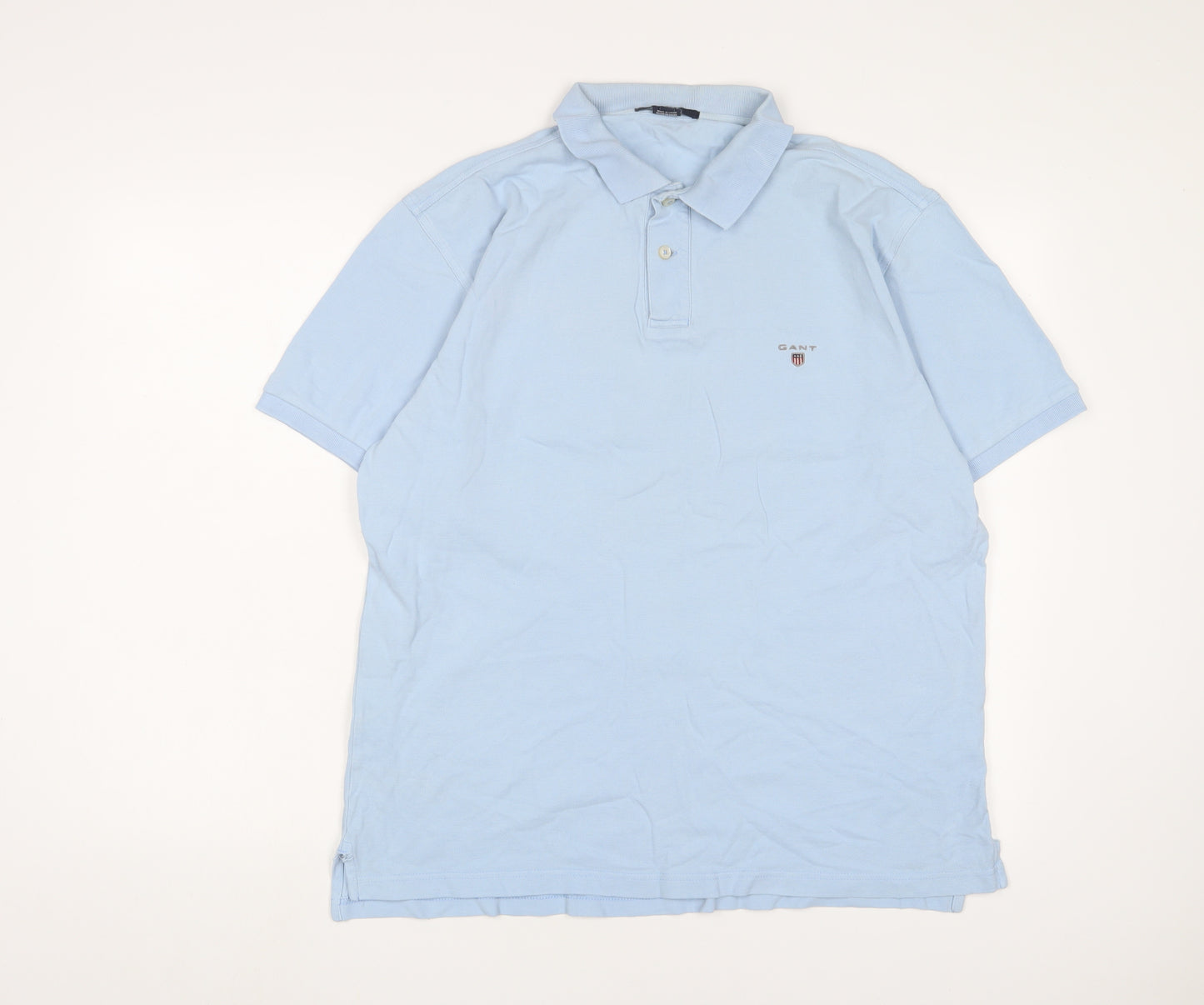 GANT Mens Blue Cotton Polo Size L Collared Button - Logo, Embroidered