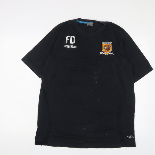 Umbro Mens Black Cotton T-Shirt Size XL Crew Neck - Hull City