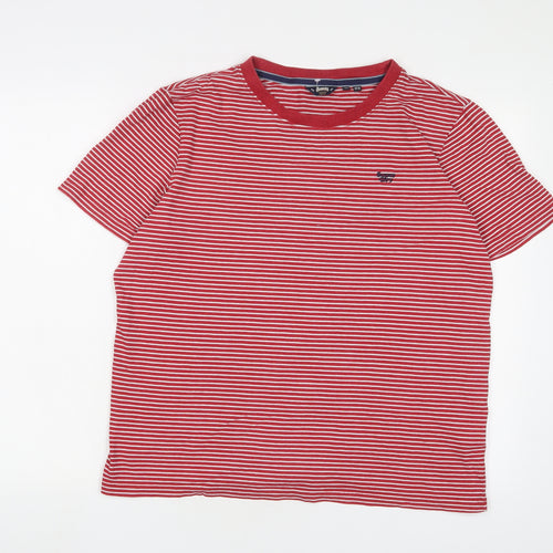 Superdry Womens Red Striped Cotton Basic T-Shirt Size 14 Crew Neck - Logo, Embroidered