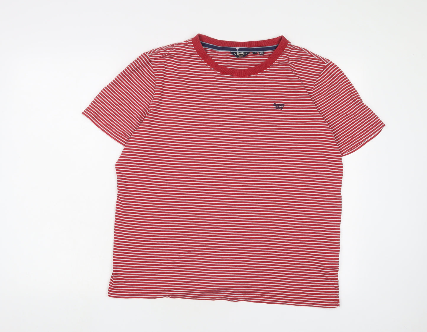 Superdry Womens Red Striped Cotton Basic T-Shirt Size 14 Crew Neck - Logo, Embroidered