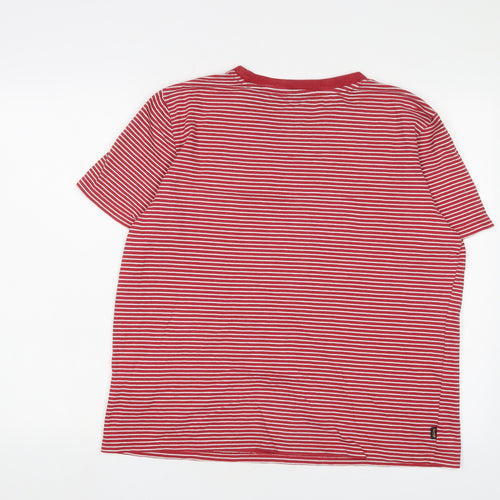 Superdry Womens Red Striped Cotton Basic T-Shirt Size 14 Crew Neck - Logo, Embroidered