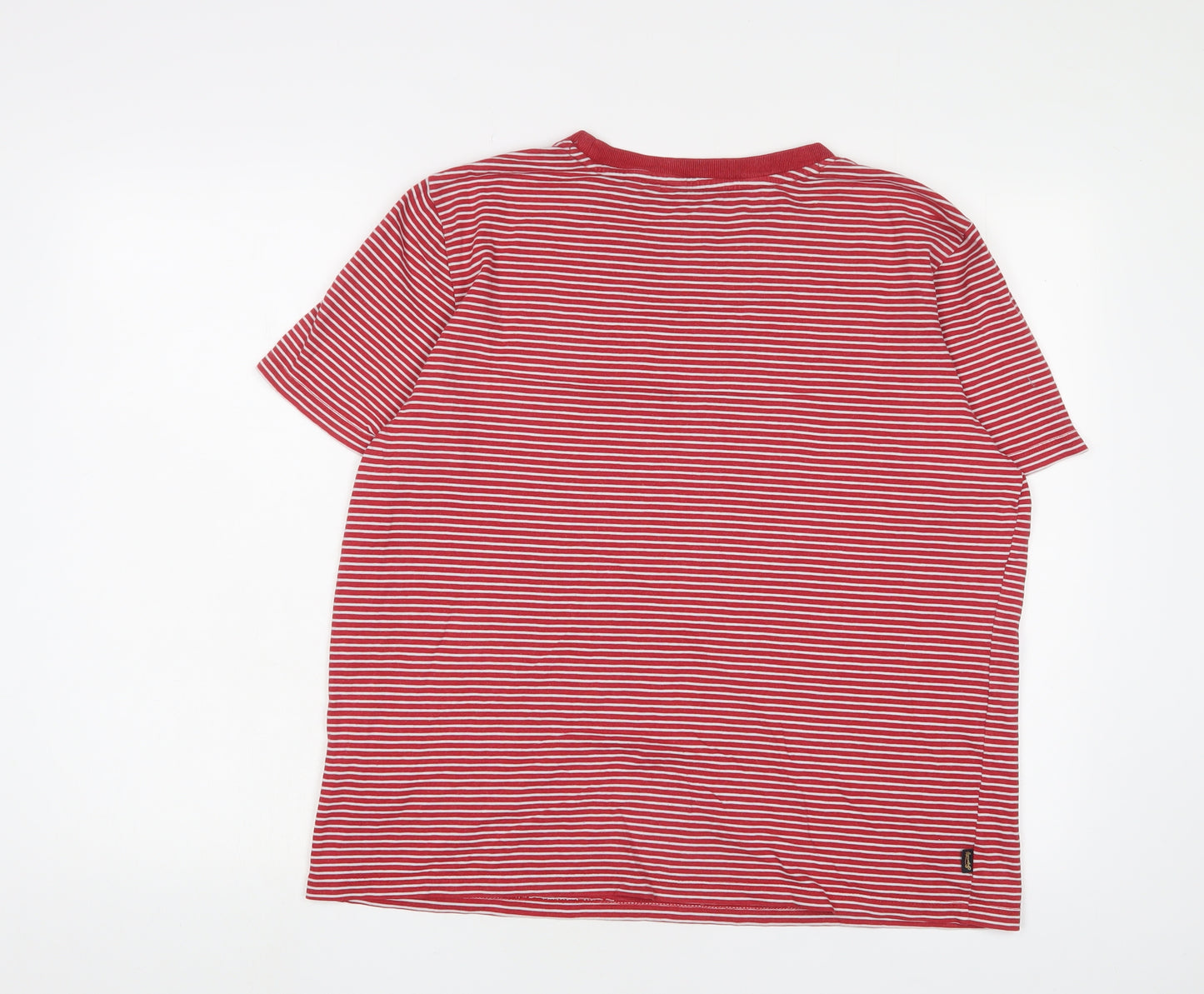 Superdry Womens Red Striped Cotton Basic T-Shirt Size 14 Crew Neck - Logo, Embroidered