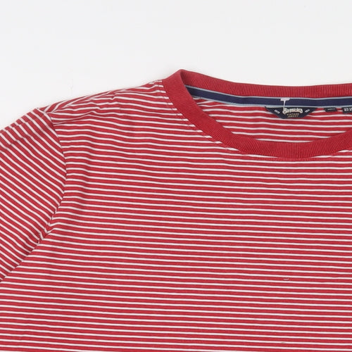 Superdry Womens Red Striped Cotton Basic T-Shirt Size 14 Crew Neck - Logo, Embroidered