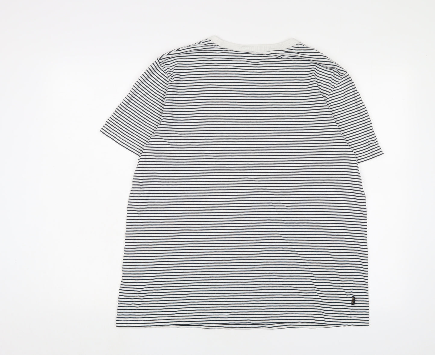 Superdry Womens White Striped Cotton Basic T-Shirt Size 14 Crew Neck - Logo, Embroidered