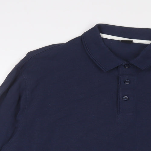 Cotton Traders Mens Blue Cotton Polo Size L Collared Button - Logo, Embroidered